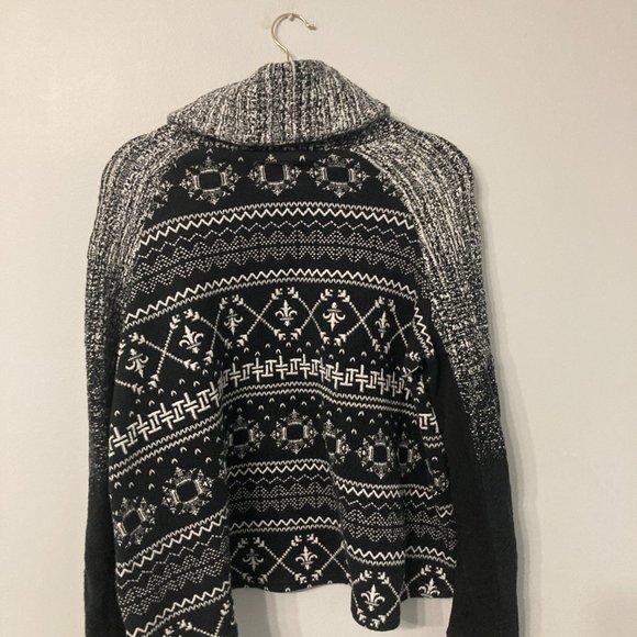 TONIA DEBELLIS Sweater Size XL Black White CHUNKY Cowl Neck Front Pocket Cozy - Picture 9 of 9